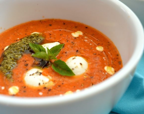 Creamy Tomato Soup With Melting Bocconcini And Basil Pesto