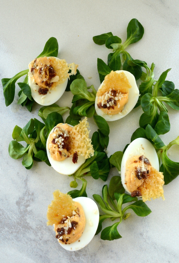 Caesar Salad Devilled Eggs With Crispy Parmesan
